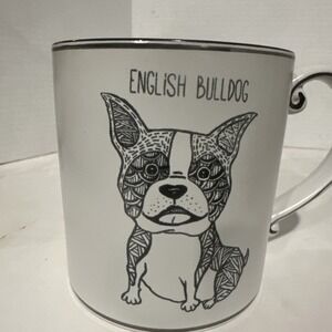 Coffee Mug / Tea Mug English Bulldog White and Black with Turquoise Interior